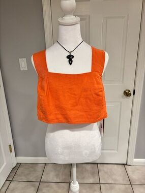 Coral Peach Square-Neck Crop Top (necklace not included)